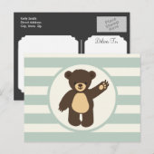 Schattige Woodland Brown Beer; Sage Green Stripes Briefkaart (Voorkant / Achterkant)