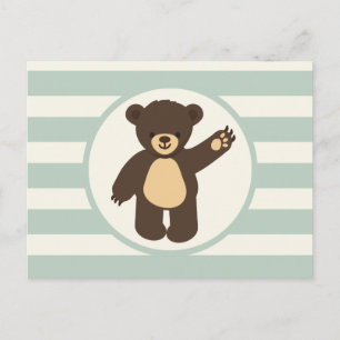 Schattige Woodland Brown Beer; Sage Green Stripes Briefkaart