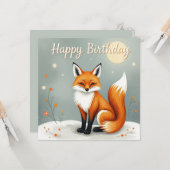 Schattige Woodland Brown Fox Happy Birthday Kaart (Voorkant / Achterkant in situ)