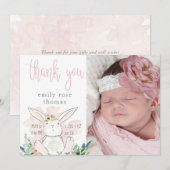 Schattige Woodland Bunny Pink Baby Bedankt (Voorkant / Achterkant)