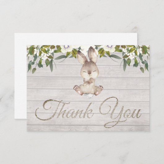 Schattige Woodland Bunny Rabbit Baby shower Dank u Bedankkaart (Voorkant / Achterkant)