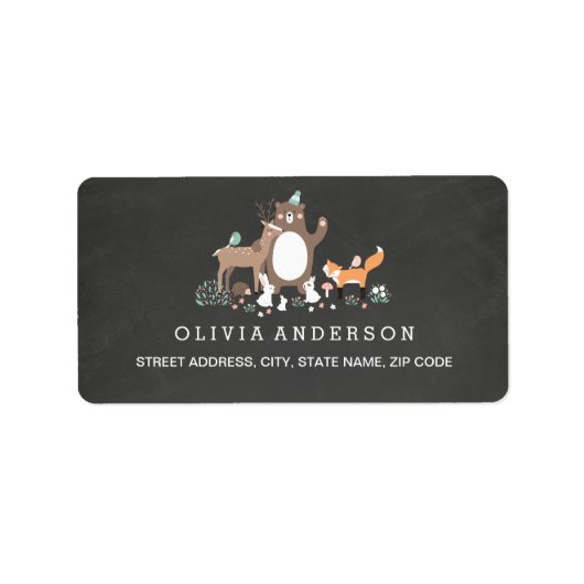 Schattige Woodland Chalkboard Baby shower Adreslab Etiket (Voorkant)