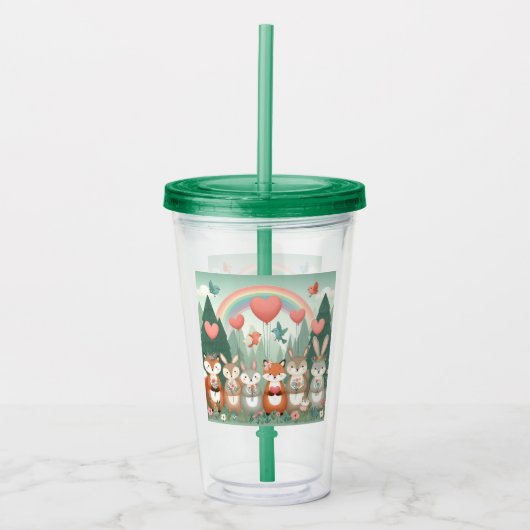 Schattige Woodland Creature regenboog valentijns Acryl Drinkbeker (Voorkant)