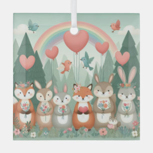 Schattige Woodland Creature regenboog valentijns Glas Ornament