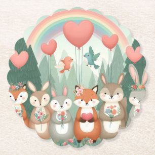 Schattige Woodland Creature regenboog valentijns Kartonnen Onderzetters