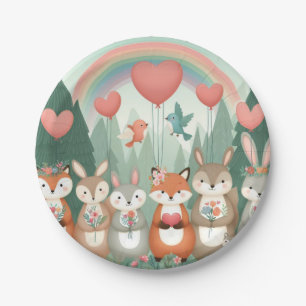 Schattige Woodland Creature regenboog valentijns Papieren Bordje