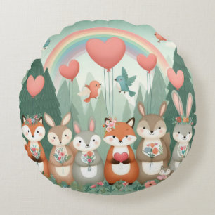 Schattige Woodland Creature regenboog valentijns Rond Kussen