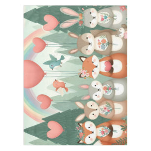 Schattige Woodland Creature regenboog valentijns Tafelkleed
