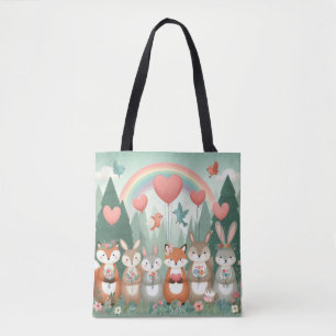 Schattige Woodland Creature regenboog valentijns Tote Bag