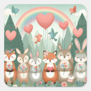 Schattige Woodland Creature regenboog valentijns Vierkante Sticker