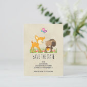 Schattige Woodland Creatures Cartoon Save the Date Uitnodiging Briefkaart (Staand voorkant)