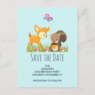 Schattige Woodland Creatures Cartoon Save the Date Uitnodiging Briefkaart