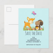 Schattige Woodland Creatures Cartoon Save the Date Uitnodiging Briefkaart (Voorkant / Achterkant)