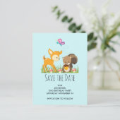 Schattige Woodland Creatures Cartoon Save the Date Uitnodiging Briefkaart (Staand voorkant)