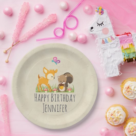 Schattige Woodland Creatures Cartoon Verjaardagsfe Papieren Bordje (Feest)