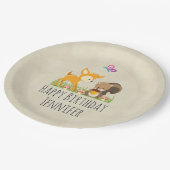 Schattige Woodland Creatures Cartoon Verjaardagsfe Papieren Bordje (Gekanteld)