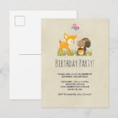 Schattige Woodland Creatures Cartoon Verjaardagsfe Uitnodiging Briefkaart (Voorkant / Achterkant)