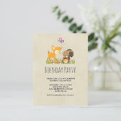 Schattige Woodland Creatures Cartoon Verjaardagsfe Uitnodiging Briefkaart (Staand voorkant)