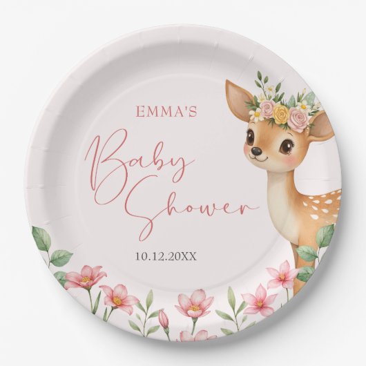Schattige Woodland Deer Baby shower Papieren Bordje (Voorkant)
