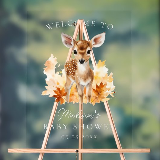 Schattige Woodland Deer Baby shower Welkom Acryl Bord (Neutraal)