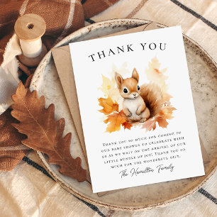 Schattige Woodland Eekhoorn Herfst Baby shower Bedankkaart