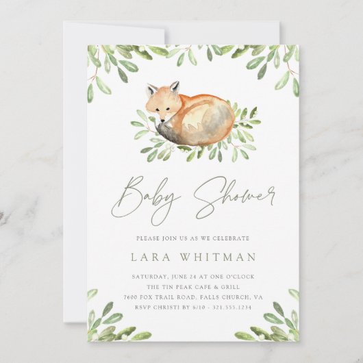 Schattige Woodland Fox Alles in een Baby shower Kaart (Voorkant)