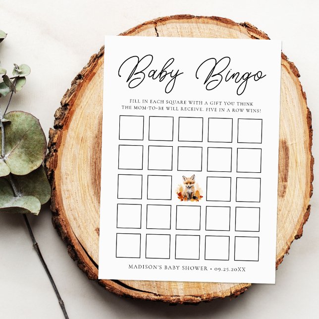 Schattige Woodland Fox Baby shower Bingo Kaart (Creator heeft geüpload)