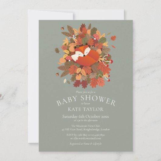 Schattige Woodland Fox Cub Baby shower / Sprinkle Kaart (Voorkant)