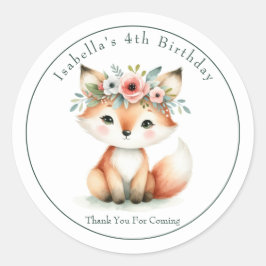 Schattige Woodland Fox "Dank je" Verjaardagsgunst Ronde Sticker