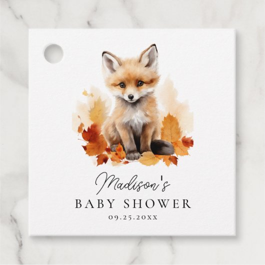 Schattige Woodland Fox Herfst Baby shower Bedankjes Labels (Voorkant)