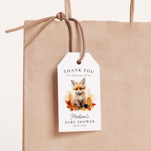 Schattige Woodland Fox Herfst Baby shower Cadeaulabel
