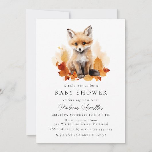 Schattige Woodland Fox Herfst Baby shower Kaart (Voorkant)