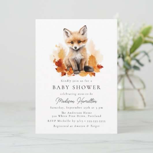 Schattige Woodland Fox Herfst Baby shower Kaart (Staand voorkant)