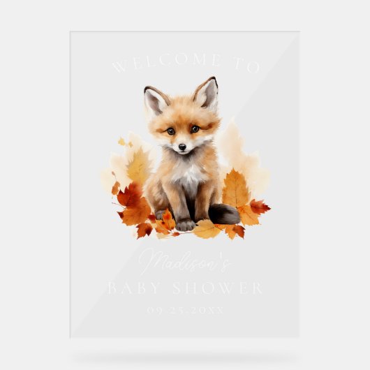 Schattige Woodland Fox Herfst Baby shower Welkom Acryl Bord (Voorkant)