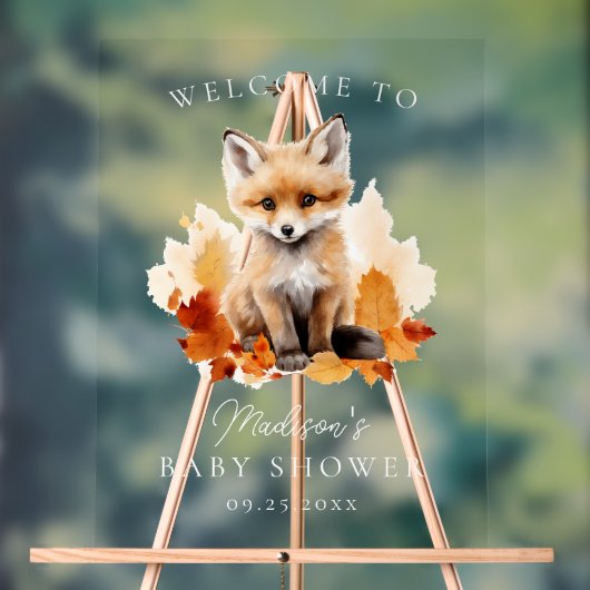 Schattige Woodland Fox Herfst Baby shower Welkom Acryl Bord (Neutraal)
