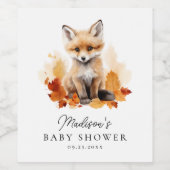 Schattige Woodland Fox Herfst Baby shower Wijn Etiket (Enkel label)