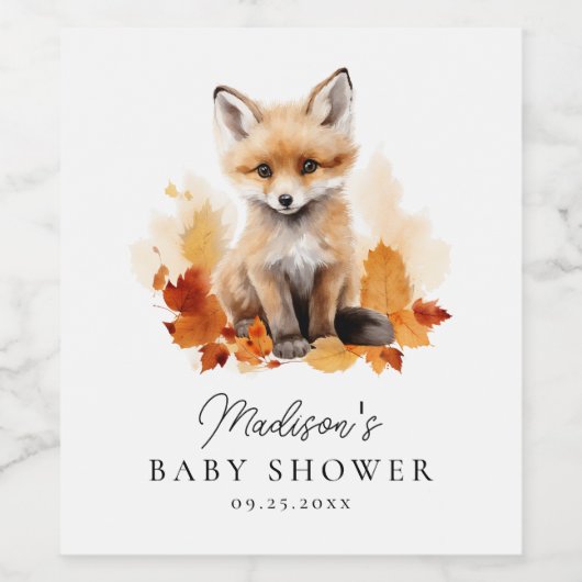 Schattige Woodland Fox Herfst Baby shower Wijn Etiket (Enkel label)