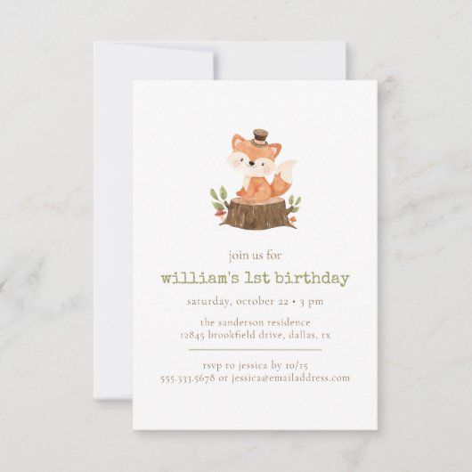 Schattige Woodland Fox Sage Groen Minimalistisch V Kaart (Voorkant)