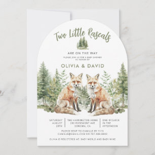 Schattige Woodland Foxes Twins Baby shower Kaart