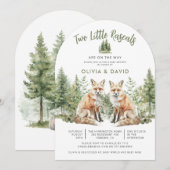 Schattige Woodland Foxes Twins Baby shower Kaart (Voorkant / Achterkant)