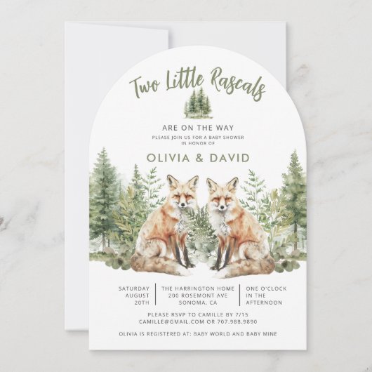 Schattige Woodland Foxes Twins Baby shower Kaart (Voorkant)