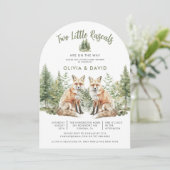 Schattige Woodland Foxes Twins Baby shower Kaart (Staand voorkant)