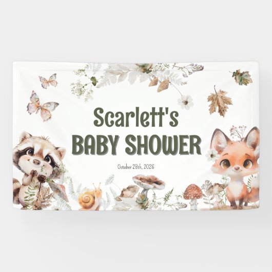 Schattige Woodland Friends Baby shower Spandoek (Horizontaal)