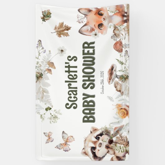 Schattige Woodland Friends Baby shower Spandoek (Verticaal)