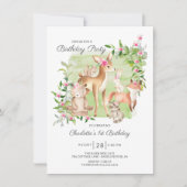 Schattige Woodland Friends Girls 1ste verjaardag Kaart (Voorkant)