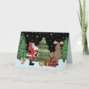 Schattige Woodland Moose en Santa Christmas Feestdagen Kaart
