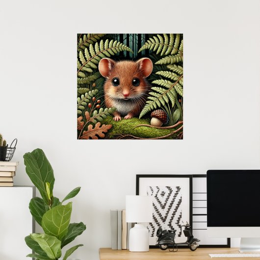 Schattige Woodland Mouse Illustration – Schattige  Poster (Thuiskantoor)