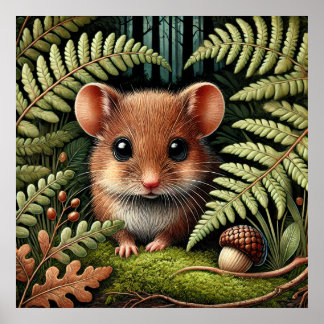 Schattige Woodland Mouse Illustration – Schattige  Poster