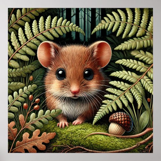 Schattige Woodland Mouse Illustration – Schattige  Poster (Voorkant)