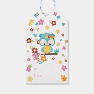 Schattige Woodland Uil & Flowers Baby Meisje Baby  Cadeaulabel